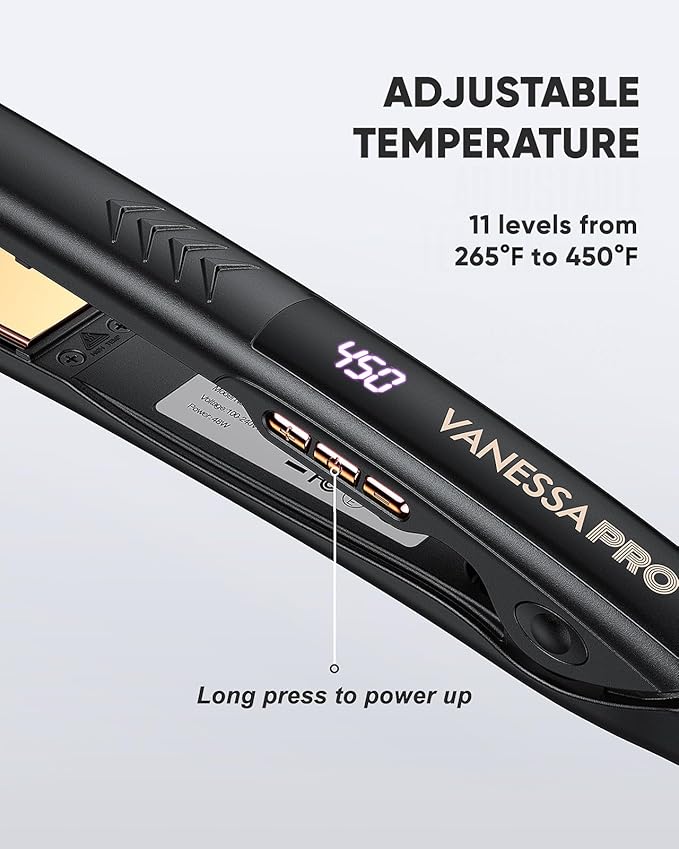 VANESSA PRO Flat Iron Hair Straightener, 100% Pure Titanium Flat Iron for One Pass to Achieve a Sleek Look, Curls Beautifully & Straightens Well - 1 inch