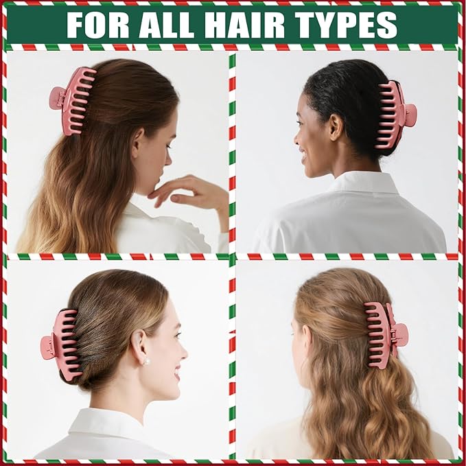 TOCESS Hair Claw Clips for Women - 8PK Large Neutral Matte Jumbo Hair Clips for Thick, Thin, Long, Short, Curly Hair Girls, Big Jaw Clip Set for Daily Use (Deep Pink)