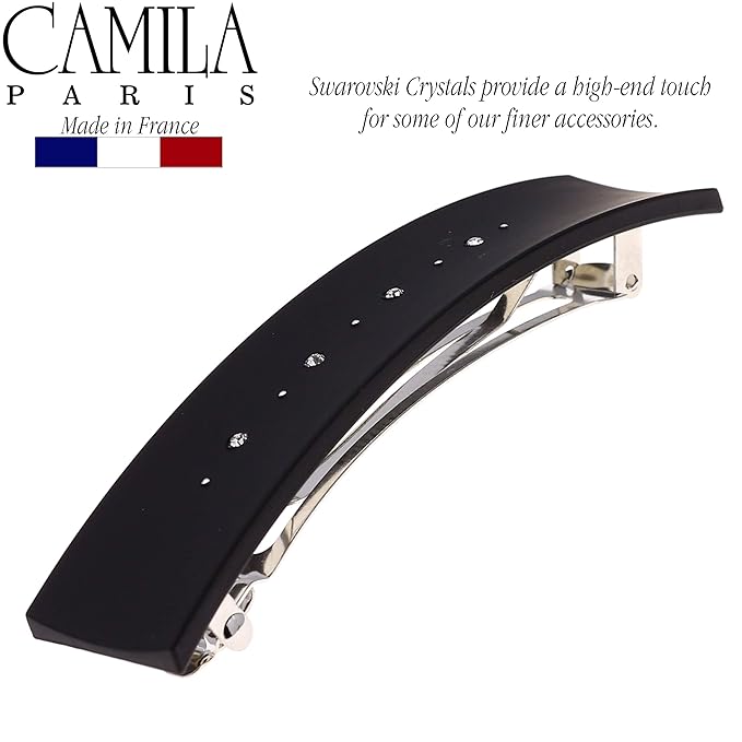 Camila Paris CP2652 French Hair Barrette Clip for Girls, Black, Metal Automatic Clasp Strong Hold Grip Hair Clips for Women, No Slip and Durable Styling Girls Hair Accessories, Made in France