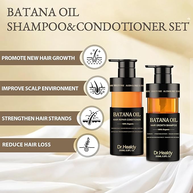 Batana Oil Shampoo and Conditioner Set - for Hair Growth,Thickening & Hydration,Sulfate Free - Fights Hair Loss & Clarifies Scalp -Root Activator Shampoo for Men (6.8 Fl Oz×2)