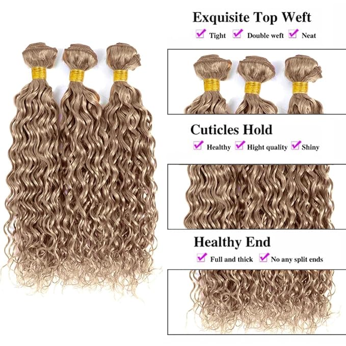 Color #22 Bundles Human Hair Ash Blonde Water Wave Bundle 20 22 24 Inch Niegmeag Color #22 Wet and Wavy Bundle Hair Weave Grey Blonde Color 300g