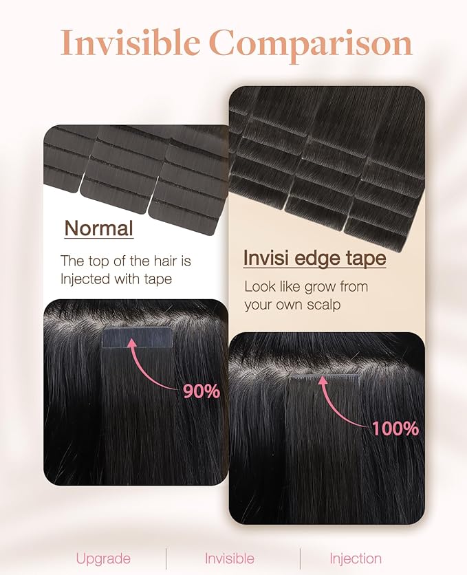 GOO GOO Invisi Edge Tape in Hair Extensions Human Hair, 1C Mocha Brown, 10pcs 20inch 30g, Virgin Remy Hair, Seamless Injected Tape, Natural Look