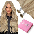 YoungSee U Tip Hair Extensions Human Hair Golden Blonde and Blond Highlight Hair Extensions Utips Hair Extension Real Human Hair Blond Ktip Hair Extension Natural Long Straight 22In 1G/S 50G