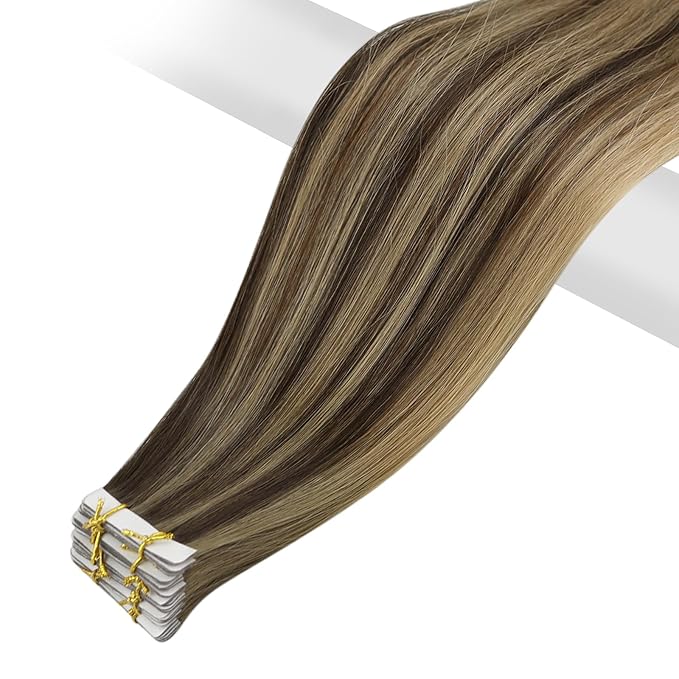 Full Shine Injection Tape in Hair Extensions Human Hair Color BM Virgin Tape in Extensions Seamless Invisible Skin Weft Hair Extensions Straight 22 Inch for Women Add Length 12.5Gram 5Pcs