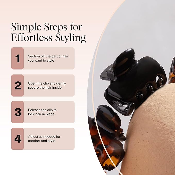 Kitsch Small Hair Clips for Women - Stays In Place Without Pulling or Snagging | Durable Plastic, Sturdy Small Claw Clips | Ideal Gifts for Women - Black & Tortoise, 6 Pcs