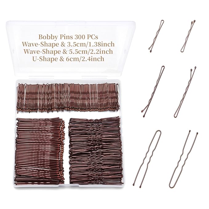 300 Pcs Brown Wave-Shaped and U-Shaped Bobby Pins Mix Metal Hair Pins Hair Accessories for Women Stylists Hair Sticks Girl