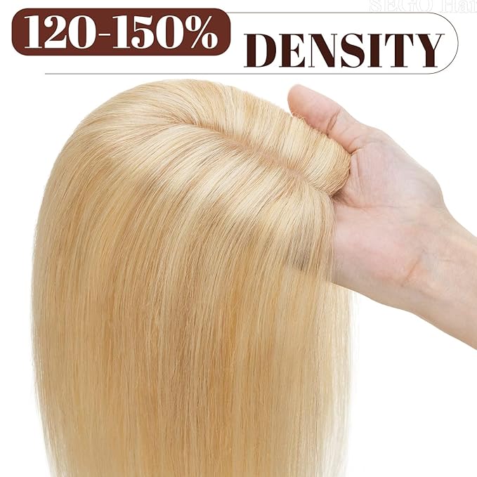 SEGO Real Human Hair Topper for Women without Bangs, Hair Topper with Anti-Slip Clips (18 Inches Ash Blonde Mix Bleach Blonde)