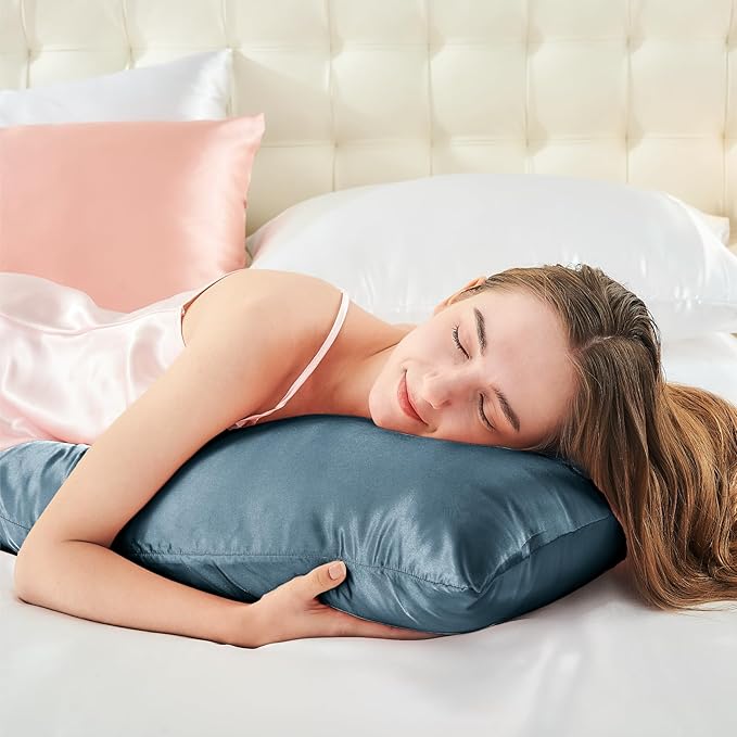 BEDELITE Satin Body Pillow Cover 2 Pack, Super Soft and Cooling Body Pillow Pillowcase for Hair and Skin, Breathable Silky Full Long Pillowcase Cover(20"x54", Bluesteel)