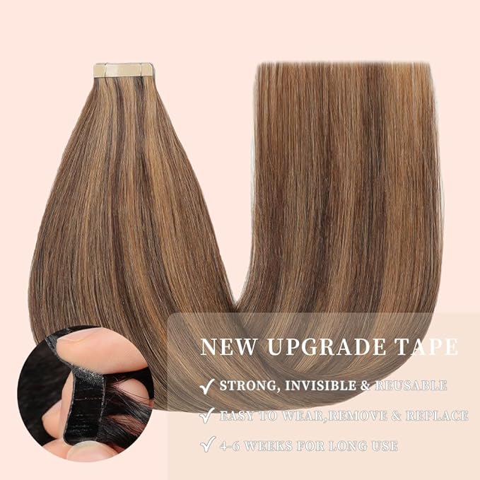 Human Hair Tape in Hair Darkest Brown to Medium Brown 22 Inch 20pcs Seamless Skin Weft Tape in Hair Extensions Straight Double Sided Remy Invisible (P2/10#,22 Inch)