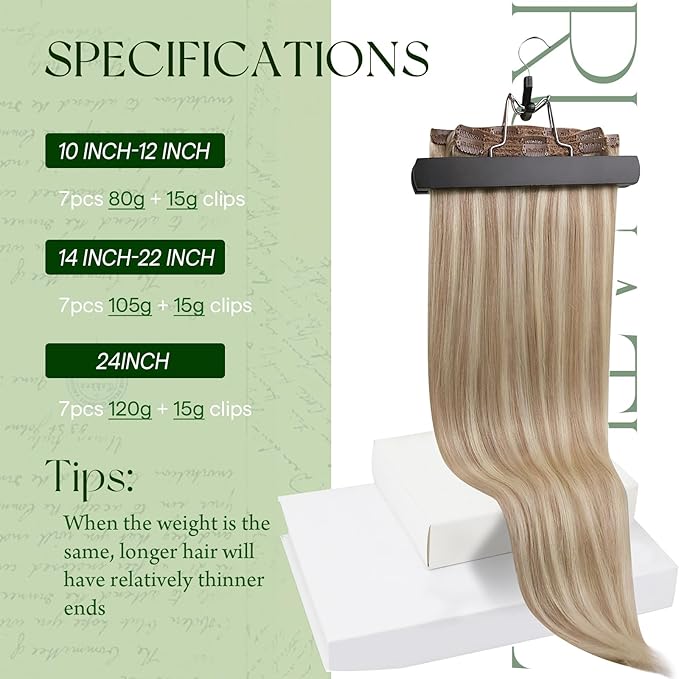 RUNATURE Human Hair Clip in Extensions 150g 7pcs 20 Inch Blonde Clip in Hair Extensions Real Human Hair Double Weft #18P60 Ash Blonde with Platinum Blonde