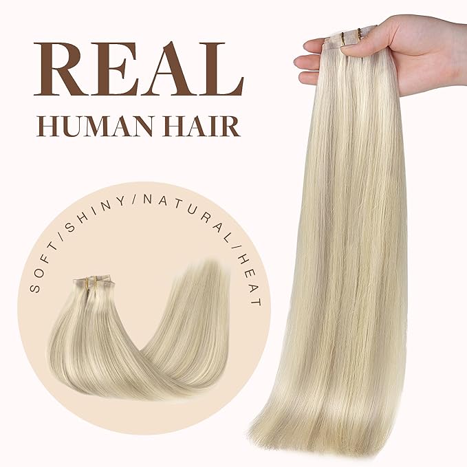 GOO GOO Clip in Hair Extensions Real Human Hair, Remy Human Hair Extensions Clip ins for Women, Natural Human Hair, 20inch 130g 7Pcs, #17A/60A Ash Blonde Highlighted Platinum Blonde