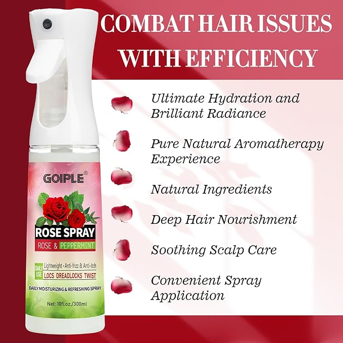 Rose Water for Hair Loc Spray Moisturizing Refreshing for Locs - Rose Water Hair Scalp Moisturizer - Hydrating Dreadlock Moisturizer to Nourish the Scalp Rosewater & Peppermint Spray Prevents Dry