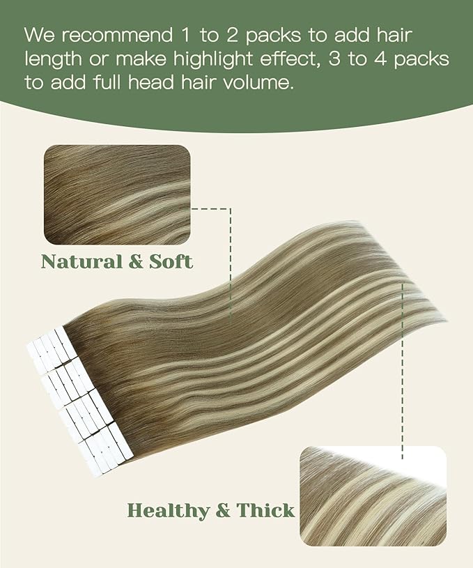SURNEL Injected Tape in Hair Extensions Balayage Walnut Brown to Ash Brown and Golden Blonde Invisible Tape in Extensions Human Hair 14inch 20Pcs 30g(#3822,14)