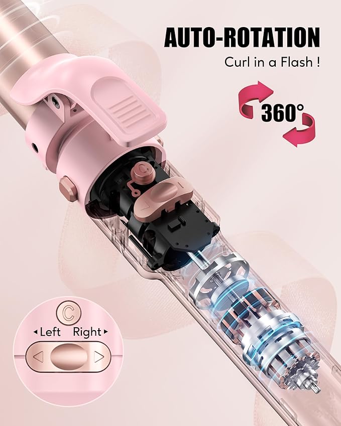 Farery 3-in-1 Interchangeable Automatic Rotating Curling Iron & Thermal Brush Set, 1'' /1.25'' Curling Iron, Automatic Hair Curler with 1.5'' Heating Round Curling Brush, 3 Temps Adjustable 300-410°F