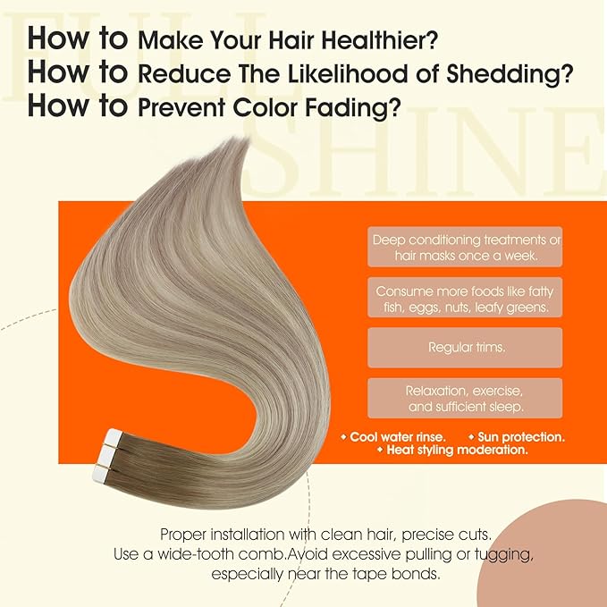 Full Shine Tape in Extensions Human Hair 20Inch Tape in Hair Extensions Balayage Color 8 Ash Brown Ombre 18 Ash Blonde And 60 Platinum Blonde Human Hair Extension 50G 20pcs Seamless Skin Weft Tape ins