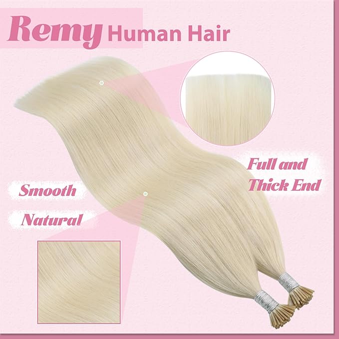 YoungSee I Tip Hair Extensions Blonde I Tips Hair Extensions Real Human Hair Platinum Blonde 22 Inch 50g I-Tips Hair Extention Natural Look 50s Cold Fusion Hair Extension