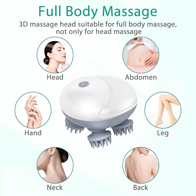 ORIA Electric Scalp Massager, Pet Massager for Dogs and Cats, Waterproof Head Massager with 4 Removable Massage Heads, 96 Nodes, for Stress Relief, Full Body Relaxation, Promote Bonding