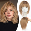 EMMOR 12 Inch Human Hair Topper for Women - Real Hair Topper with Bangs & 6.5" × 6.5" Larger Base, Natural Thin Hair Solution for Women(Ombre Light Brown)