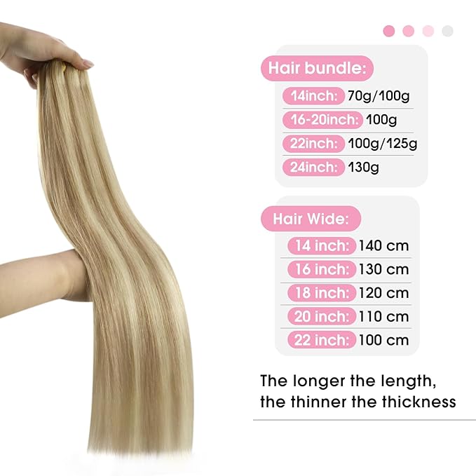 YoungSee 100G Weft Hair Extensions Human Hair Short Hair Weft Extensions Golden Blonde Highlighted Light Blonde Sew in Hair Extensions Real Human Hair for Short Hair 14Inch