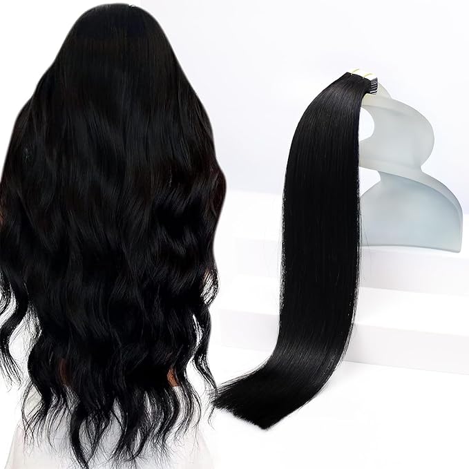 Sunny Hair Tape in Hair Extensions Human Hair 12inch Hair Extensions Real Human Hair Tape in Extensions for Women Jet Black Invisible Remy Hair Natural Straight Skin Weft Double Sided Tapes 20Pcs 30g