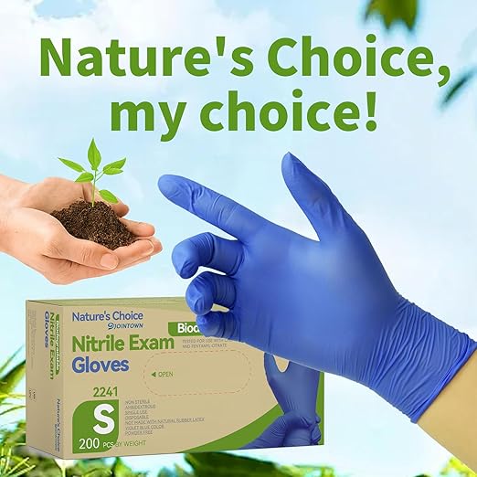Jointown Biodegradable Nitrile Exam Gloves, Disposable Medical Surgical Gloves, Violet Blue Nitrile Glove, Latex Free, Food Safe, 200 Count, XLarge