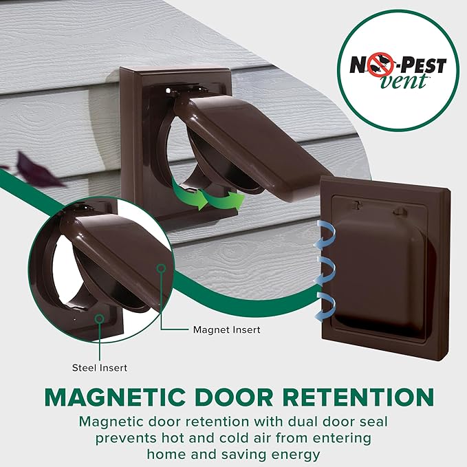 NO-PEST VENT MetalGuard, Dual Door Dryer Vent Cover Outdoor 4 Inch, Powder-Coated Heavy Duty Steel, Pest Proof, Rust Resistant, Safe & Efficient Vent Cap (Brown, STEEL 4" W/O Duct Tube)