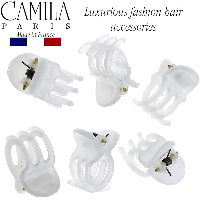 Camila Paris CP3085 French Hair Clip for Women, Set of 6 Extra Small White Girls Hair Claw Clip Jaw Fashion Durable Styling Hair Accessories for Women, Ladies Strong Hold Grip Clamp, Made in France