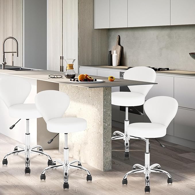 Rolling Swivel Salon Stool Chair with Back Support Adjustable Hydraulic for Office Massage Facial Spa Medical Drafting Tattoo Beauty Barber White