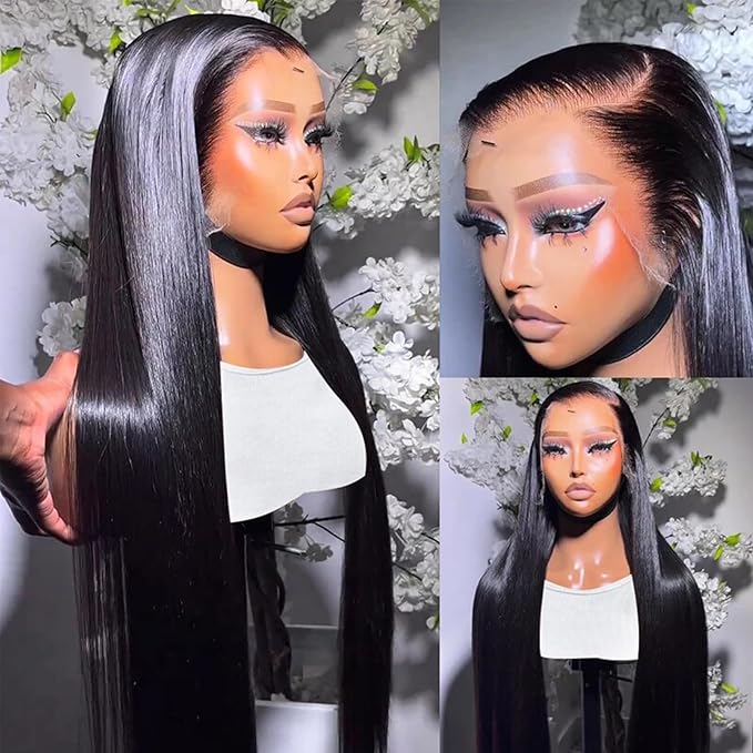 Lemoda 13x6 Full Lace Frontal Wig 180% Density Straight Lace Front Wigs Human Hair HD Transparent Lace Glueless Wig Pre Plucked 15A Brazilian Virgin Human Hair Wigs for Women 32 Inch