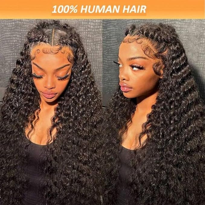 26 Inch Deep Wave Lace Front Wigs Human Hair 200% Density 13x6 HD Lace Frontal Wigs Pre Plucked Glueless Wigs 100% Real Human Hair No Synthetic Blend No Tangle No Shedding Triple Lifespan 3X