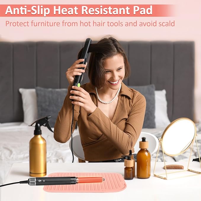 Quccefods Heat Resistant Mat Large Silicone Hot Hair Tools Holder for Curling Irons Flat Iron Hair Straightener Mat Portable Vanity Pad