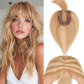 Rich Choices Real Human Hair Toppers for Women With Bang 100% Remy Human Hair Topper for Thinning Hair Clip in Silk Base Hair Topper 12 Inch #12P613 Golden Brown Mix Bleach Blonde