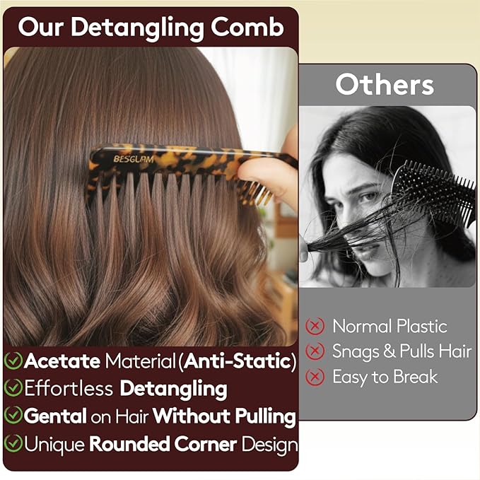 Wide Tooth Comb for Curls & Thick Hair - Large Detangling Comb for Women, 6 Inch Full-hand Length Acetate (Anti-Static), Wet/Dry Use, Reduces Breakage, 2 Pack (Tortoise & Tokyo)