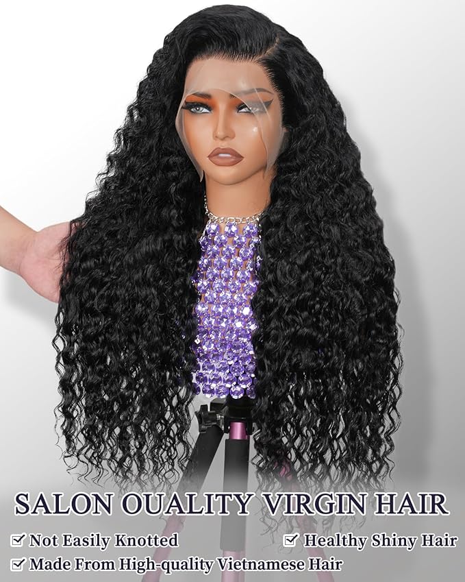 13x6 Deep Wave Lace Front Wigs Human Hair 180% Density curly human hair wig for Women 13x6 Wet and Wavy HD Transparent Lace Frontal Wigs Human Hair Pre Plucked with Natural Baby Hair 22inch