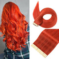Tape in Hair Extensions Human Hair 16 Inch 20pcs Invisible Tape ins Hair Extensions Real Human Hair Copper Red Remy Seamless Injected Tape Extensions