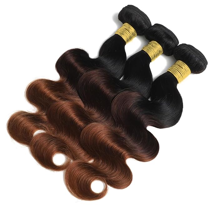 T1B/2/30 Chestnut Brown Ombre Human Hair Bundles Body Wave 100% Real Virgin Human Hair Bundles 18 20 22 Inch Dark Roots Bundle 3 Tone Ombre Medium Auburn Colored Sew in Quick Weaves