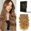 Clip in Hair Extensions Real Human Hair Body Wave 27 Honey Blonde Clip in 100% Brazilian Remy Human Hair Extensions 8pcs Per Set with 18 Clips Double Weft 18 Inch 100g/3.6oz