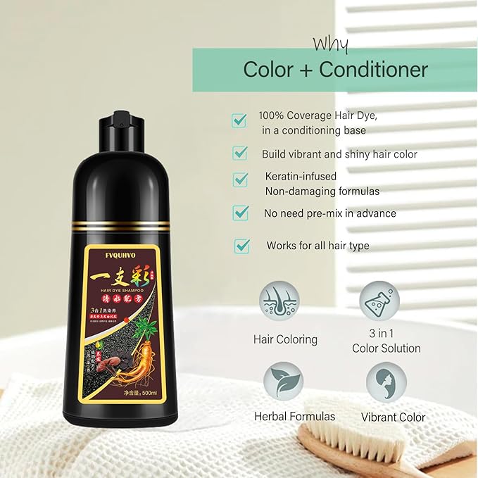 Fvquhvo Hair Dye Shampoo 3 in 1, Hair Color Shampoo for Women Men, Long Lasting Brown Hair Dye, Colors in Minutes, Champu Para Pintar el Cabello, Easy to Use 16.90 Fl Oz