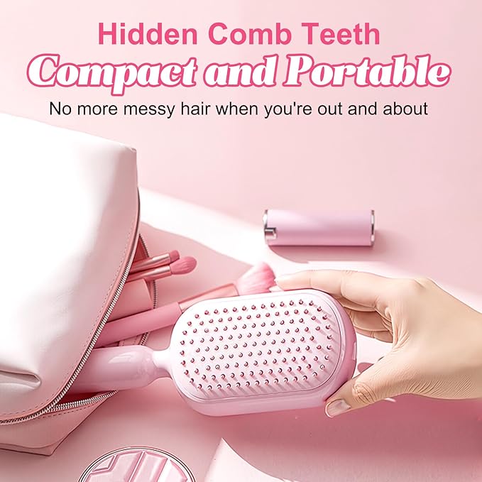 Self Cleaning Hair Brush, Retractable Hair Brush, Massage Comb With Retractable Bristles,Ergonomic Handle Hair Comb,One-pull Clean Anti Static Brushs, Hairs Styling Tools for All Hairs Types (White)