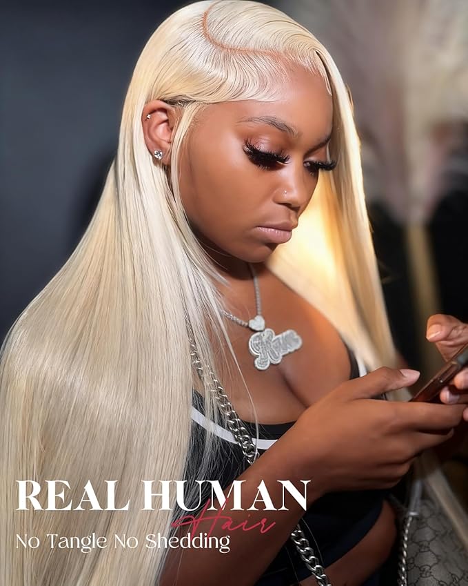 Alididi 613 13x6 Lace Front Wig Human Hair 28 Inch 180 Density Blonde Wig Human Hair Straight 100% Real Human Hair True Length Random Dyeing No Tangle No Shedding No synthetics Triple Lifespan 3x