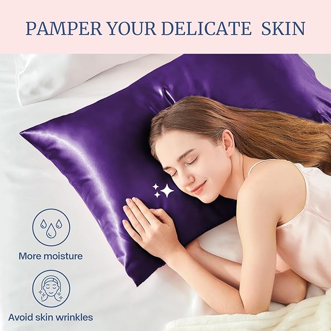 BEDELITE Satin Pillowcase for Hair and Skin, Super Soft Similar to Silk Pillow Cases 4 Pack with Envelope Closure, Cooling Pillowcases for Women Men (20"x26" Standard Size, Plum Purple)