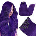 RUNATURE Purple Hair Extensions Clip in Real Human Hair, Full Head Clip in Extensions for Long Hair, Remy Natural Hair Colored Extensions for Women, 22 Inch 70g 5pcs
