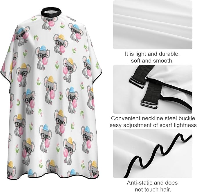 Extra Long Salon Cape, Bubble Gum Koala White Dyeing Salon Apron Shampoo Cutting Household Capes Wrap for Hair Salon