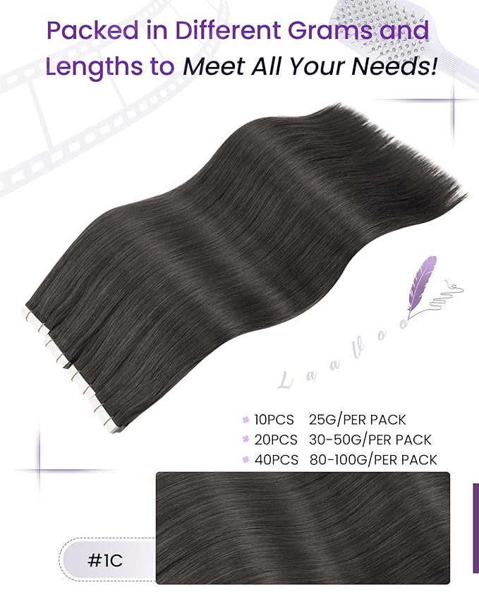LaaVoo Mocha Brown Tape in Hair Extensions Human Hair Brown Tape in Extensions Real Hair Seamless Tape on Human Hair Extension for Women 12 Inch 20pcs 30g