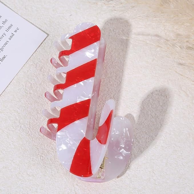 Christmas Candy Cane Hair Clips for Women, Christmas Hair Claw Clips Cute Cane Shape Hair Accessories Red White Xmas Acrylic Claw Clip Funny Strong Grip Jaw Barrettes Xmas New Year Hair Decoration