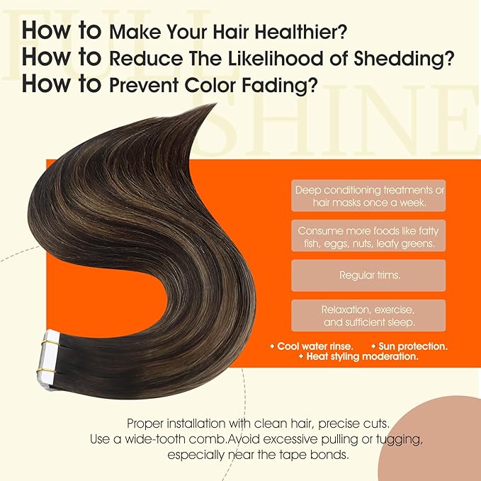 Full Shine Balayage Tape in Hair Extensions Color 2 Darkest Brown Ombre 8 Ash Brown And 2 Remy Double Sided Tape in Extensions 16Inch Invisible Skin Weft Natural Straight 50Gram 20Pcs
