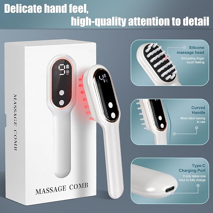 Laser Hair Growth Comb, Red Light Therapy for Hair Growth, Scalp Massager for Thicker