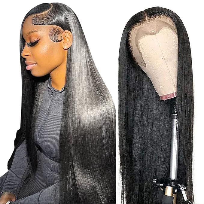 34 Inch13x6 Straight Lace Front Wigs Human Hair HD Transparent Lace Frontal Human Hair Wigs for Women Glueless Wigs Human Hair Pre Plucked Natural Color
