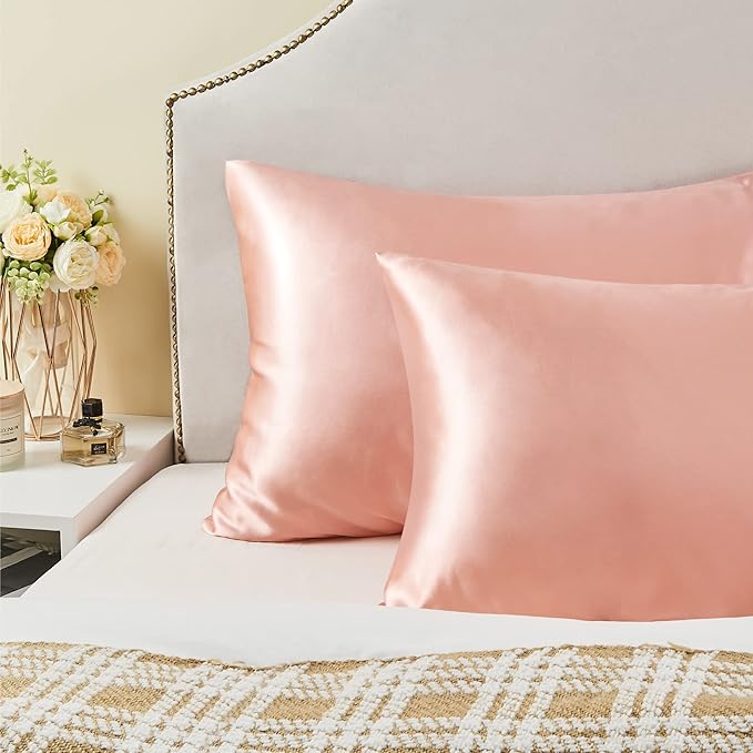 BEDELITE Satin Pillowcase with Zipper, Coral King Size Pillow Cases Set of 2, Super Soft and Cooling Similar to Silk Pillow Cases, Gift for Women Men(20x36 Inches)