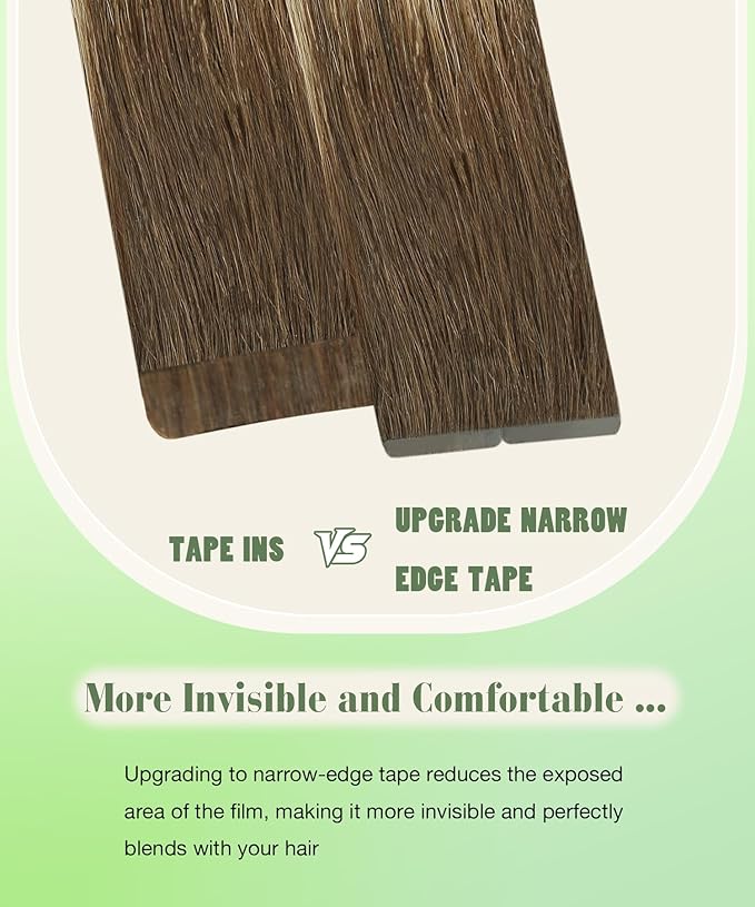 SURNEL Tape in Hair Extensions Balayage Chocolate Brown to Caramel Blonde Tape in Extensions Human Hair 16 inch 20pcs 50g(#4/27/4-16)